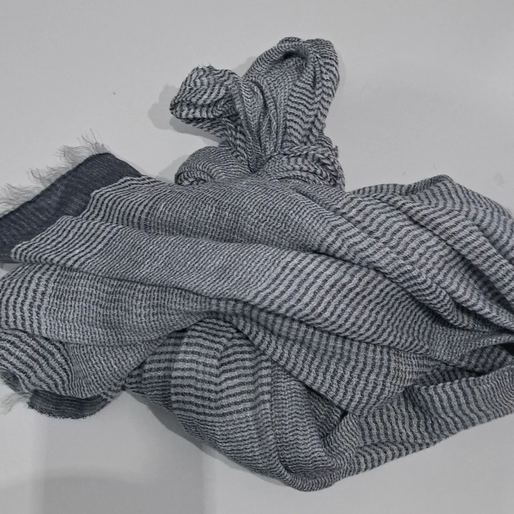 Sasso + Smyth Linen Blend Grey & White Scarf